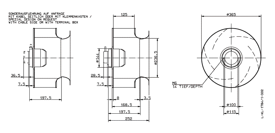 Габаритные и присоединительные размеры Ziehl-abegg RH35M-4EK.4F.1R
